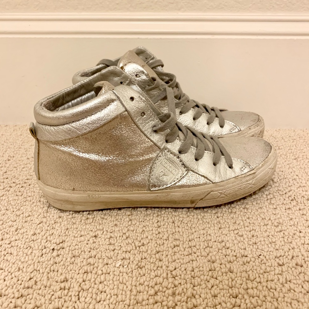 Phillipe Model silver mid tops, size 37!!